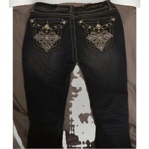 LA Idol USA Women's Bootcut Jeans Rhinestone Pockets Dark Wash